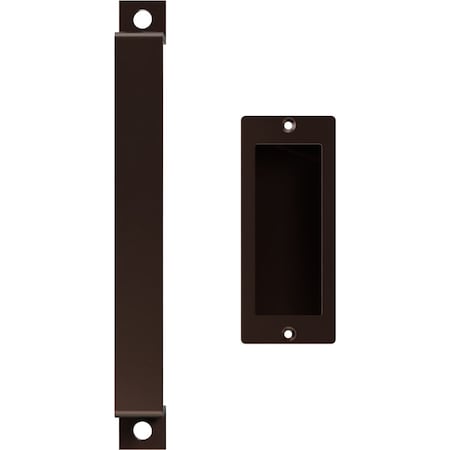 Ekena Millwork 11" Pull Handle & 6" Flush Pull for 2 1/4" Doors, Rustic Brown GB6001PP5116RB